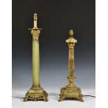 A French onyx and ormolu Corinthian column table lamp, second quarter 20th century, with tapered