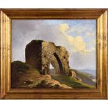 English School (early 19th century), Grosnez Castle, Jersey oil on canvas, unsigned, in gilded frame
