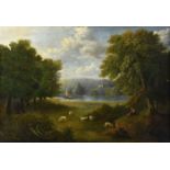 English School (early 19th century), Pastoral Landscape oil on canvas, modern reproduction frame 17½