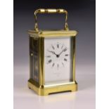 A French gilt brass Petite Sonerie carriage clock, late 19th / early 20th century, the twin train