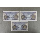 BRITISH BANKNOTES - The States of Guernsey - Five Pounds - Three consecutive, c.1969, Signatory C.