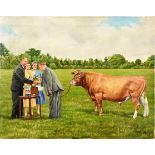Michael Weir (British, 20th century), Prize Guernsey bull oil on canvas, signed lower right,
