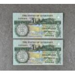 BRITISH BANKNOTES - The States of Guernsey - One Pound Z replacement - consecutive pair, c. 1991,