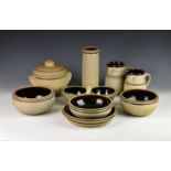 A collection of Studio Pottery stoneware, possibly Channel Islands, unglazed with brown slip