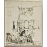 Edmund Blampied RE (Jersey, 1886-1966), Drawing for the etching "Tarascon" sepia ink on laid