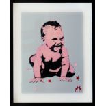 Bambi (British, b.1982), 'Baby Love' stencil, spray-paint, oil and diamond dust (type material) on