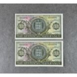 BRITISH BANKNOTES - The States of Guernsey - One Pounds - Two consecutive, c. 1969, Signatory C. H