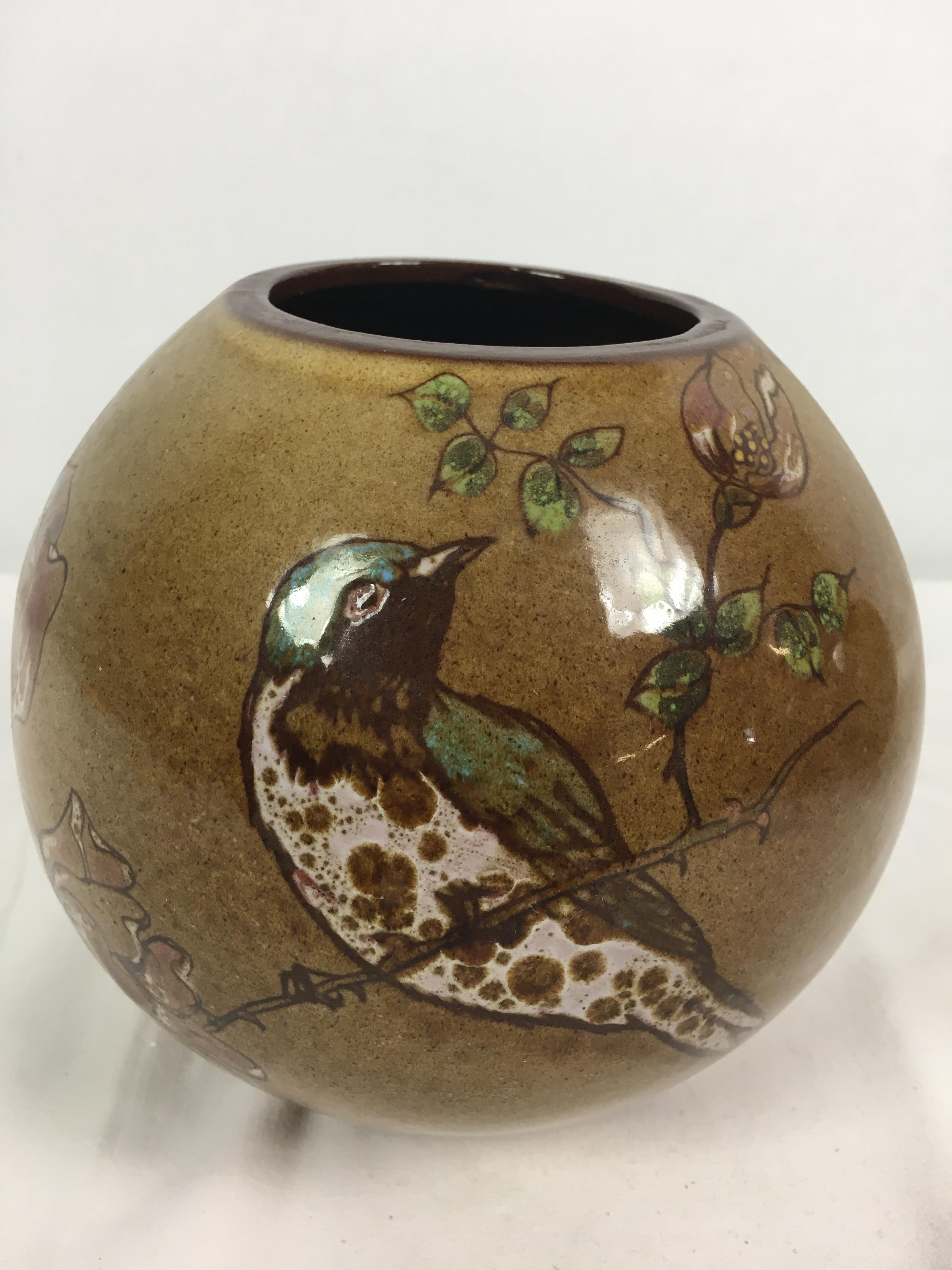 Three Guernsey pottery vases, each of globular form, one decorated with bird and flowers on - Image 3 of 8