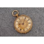 An Edwardian 18ct gold key wind open face fob watch by Mottu of Geneva, with signed gilt lever