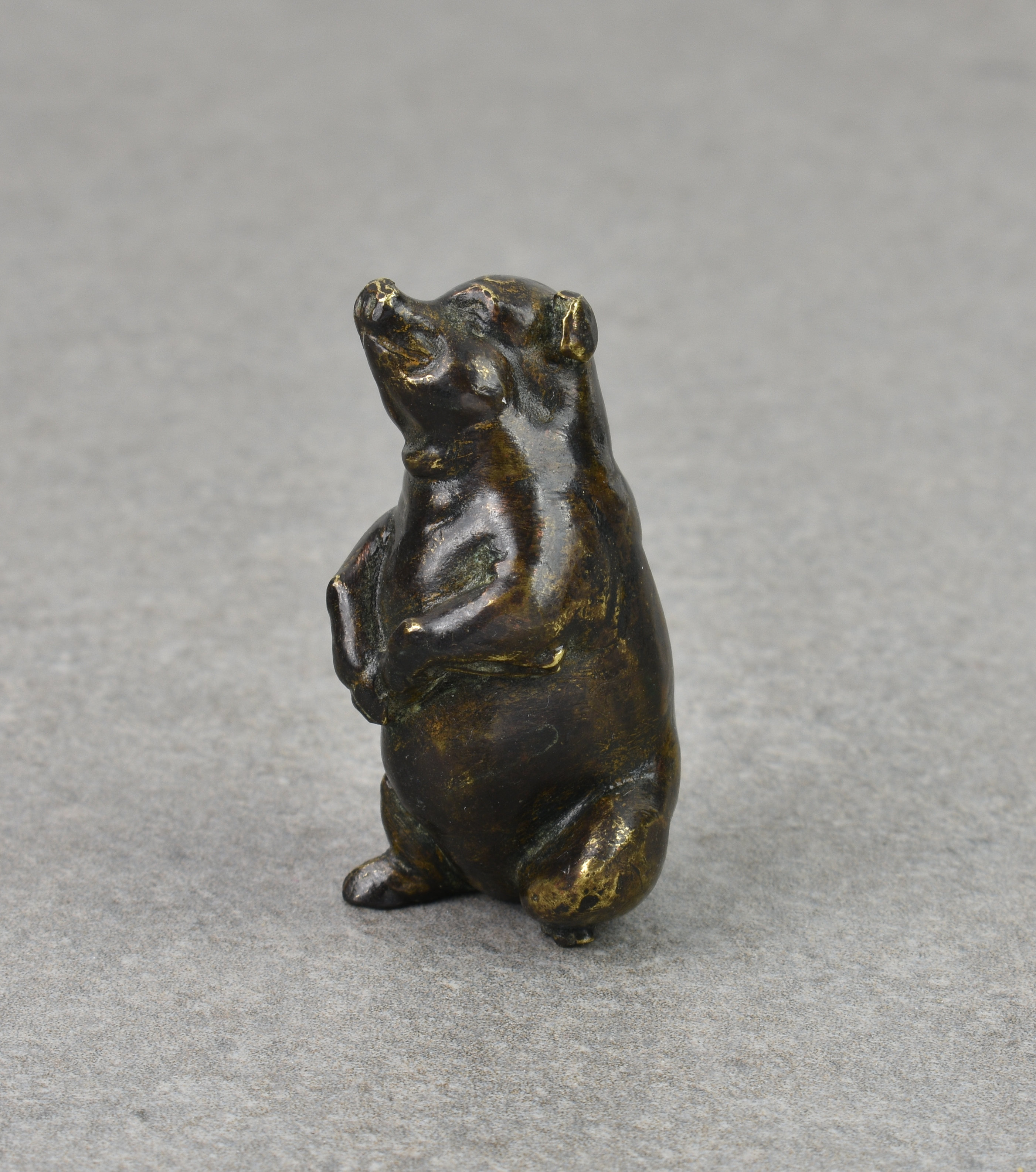 A miniature patinated bronze seated pig, probably early 20th century, the seated pig with a very - Image 2 of 3