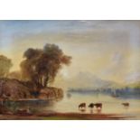English School (19th century), Cattle watering at dusk watercolour, unsigned 19½ x 27¼in. (49.5 x