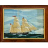 A 19th century reverse painting on glass of the iron barque 'Lady Douglas', 12½ x 17½in. (31.75 x