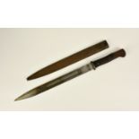 A German M 1914 type 1 bayonet, by Fredrich Plucker, fullered blade, FP in oval on ricasso, wooden