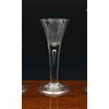 A large 18th century wine glass, c.1740, with drawn trumpet bowl and single teardrop to the
