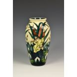 A Moorcroft Pottery 'Lamia' pattern vase, of slender ovoid form, tubeline decorated in the Lamia