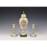 A Limoges porcelain vase and cover, mid-20th century, with gilt brass mounts, ovoid form,