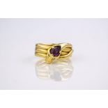 A Victorian 18ct gold, amethyst and diamond snake ring, Sheffield, 1897, the snake's head set with a