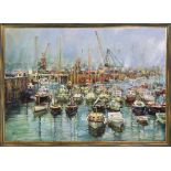 Eric Mason (British, 1921-1986), St Helier, Old Harbour, Jersey oil on canvas, signed, circa 1975 54