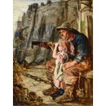 Thomas Faed (Scottish, 1826-1900), "Grandfather's Pet" oil on panel, inscribed on reverse with the
