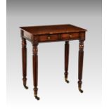 An early 19th century Gillows style mahogany work table, the rectangular, plum pudding top over a