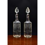 A pair of French silver mounted etched glass decanters, early 20th century, of square form with
