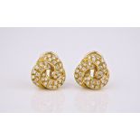 A pair of 18ct yellow gold and diamond knot earrings, each set with thirty six brilliant cut