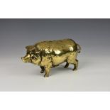 An unusual Victorian novelty brass mechanical butcher's shop counter bell fashioned as a pig, the