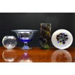 A collection of vintage Art Glass, to include a white and clear glass pedestal bowl, decorated