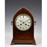 A late 19th century inlaid mahogany lancet mantel clock, with Roman dial, signed 'Examd. by W. A.