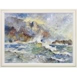 Neville Le Ray (Guernsey, b.1939), "Rough Seas at Cobo Bay", Guernsey watercolour, signed and