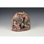 A Victorian beadwork tea cosy, the pink, turquoise, silver, gold and black floral decoration