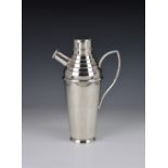 An Art Deco style Asprey silver plate cocktail shaker, of cylindrical tapering form with stepped