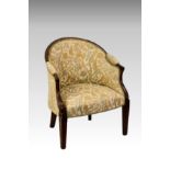 A George III carved mahogany tub bergere, in the French Hepplewhite style, the bowed, arched back