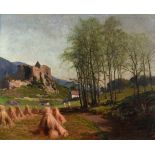 Karl Ludwig Prinz (Austrian, 1875-1944), Harvest Scene with Castle oil on canvas, signed lower