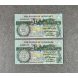 BRITISH BANKNOTES - The States of Guernsey - One Pound Z replacement - consecutive pair, c. 1989,