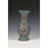 A Chinese stoneware hexagonal baluster vase, probably 19th / early 20th century, the powder blue