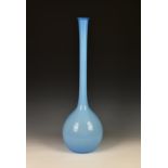 A large mid century art glass powder blue bottle vase, with large slightly tapering elongated neck