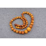 An egg yolk amber necklace, early to mid 20th century, 49 round graduated beads of varying tone