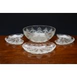 A Lalique moulded clear glass Pissehlit (Dandelion) salad bowl and six side dishes, mid 20th