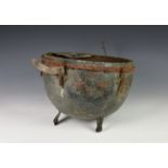 An antique Military copper kettle drum body with metal mounts, probably 18th century, having