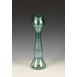 An Art Nouveau Rindskopf glass hyacinth vase, with conical base rising to swollen sleeve body with
