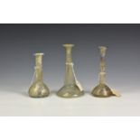 Ancient Artifacts - Three unguentarium Roman glass vessels, circa 2nd ~ 3rd Century A.D., each