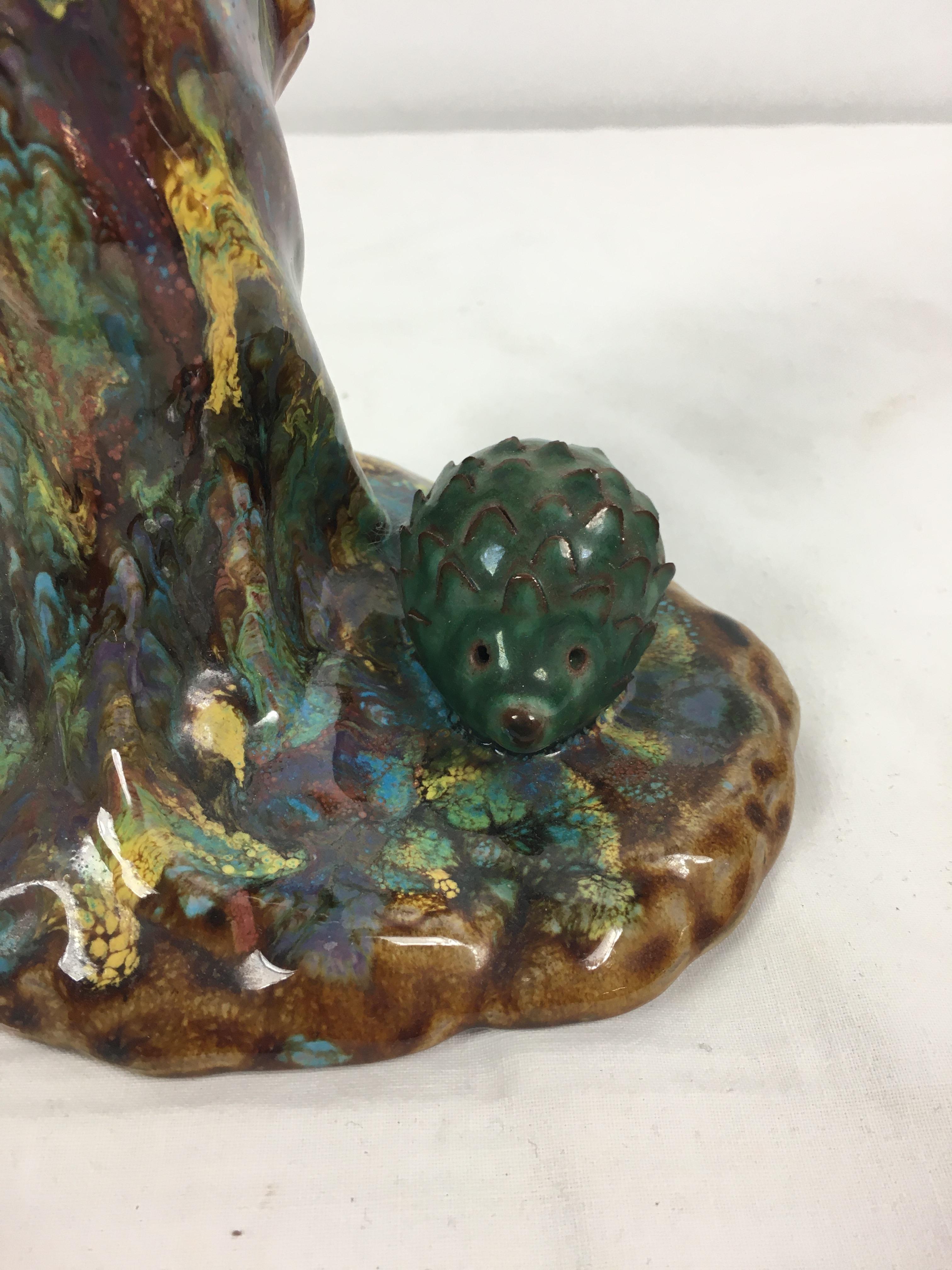 Two Guernsey Pottery lamp bases, of naturalistic tree trunk form, having applied rabbit and hedgehog - Image 6 of 10