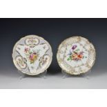 Two Dresden porcelain cabinet plates, late 19th / early 20th century, with shaped rims and moulded