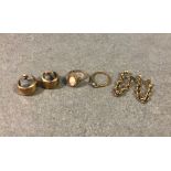 Two pair of 9ct gold earrings, together with a 9ct gold cameo ring and another ring (a/f). (4)