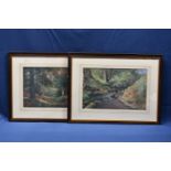George Cutter (British, 20th century) - pair of pastel pictures of stream and woodland scene, both