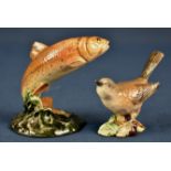 A Beswick trout 1390, 9cm; with a Beswick Whitethroat, 2106, 7cm. (2)