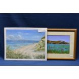 Sara Serafin - oil on board - "North Beach, Herm" unframed; together with an oil on board by