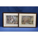 Arthur Mills - pair of watercolours the first of Castell Coch with figures in the foreground, signed