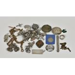 A collection of silver and rolled gold jewellery including silver charms; a Chinese silver